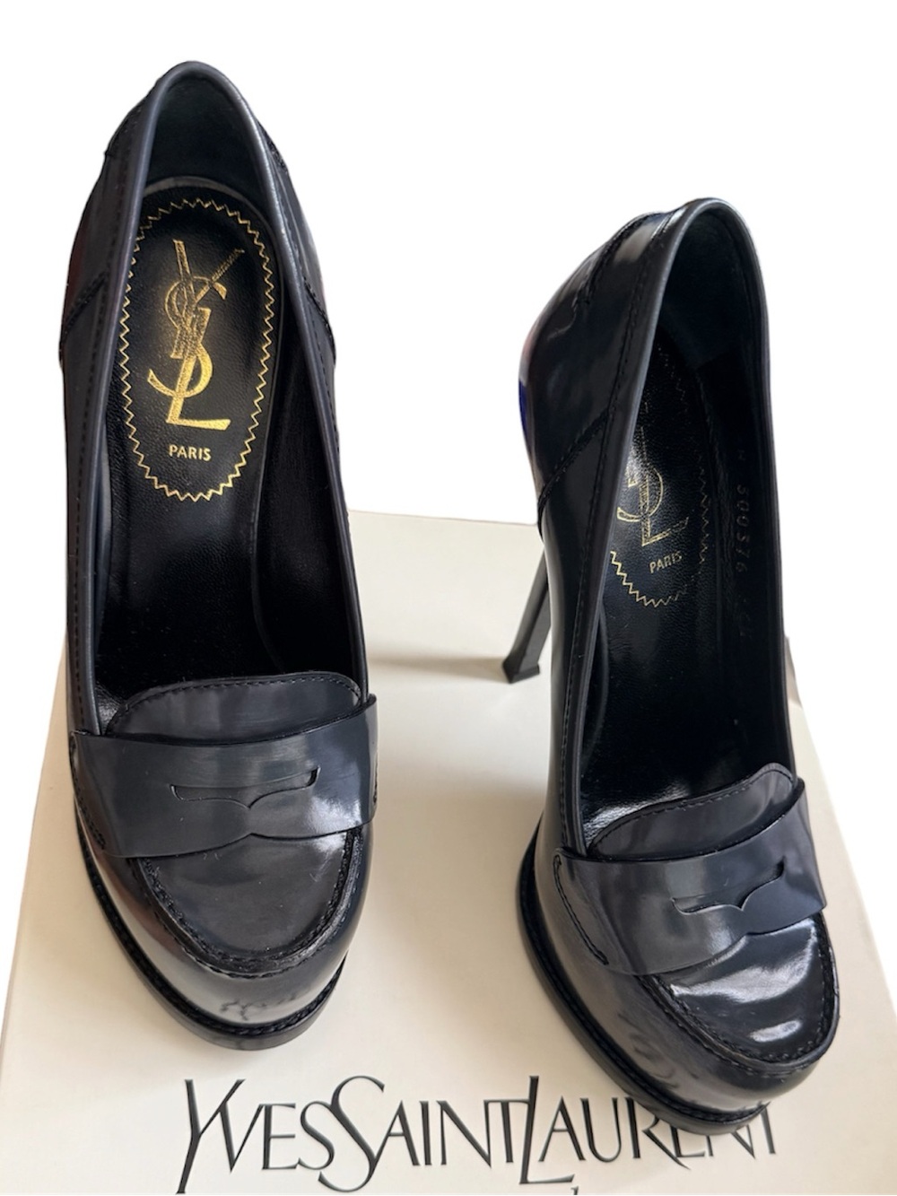 Vintage Yves Saint Laurent Rive Gauche "Tribtoo" platform pumps Urban Blue - Picture 5 of 9